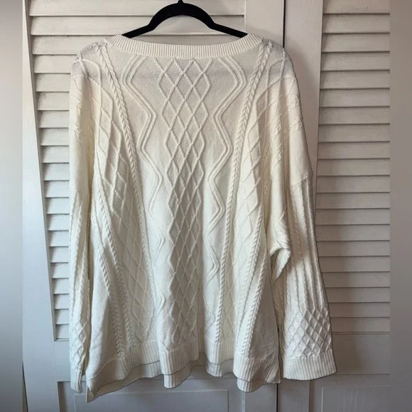 Talbots Whipstitch Hearts Cable Knit Sweater Ivory NWT 3X - Picture 4 of 6